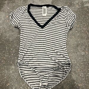Free People Black and Gray Striped Bodysuit
